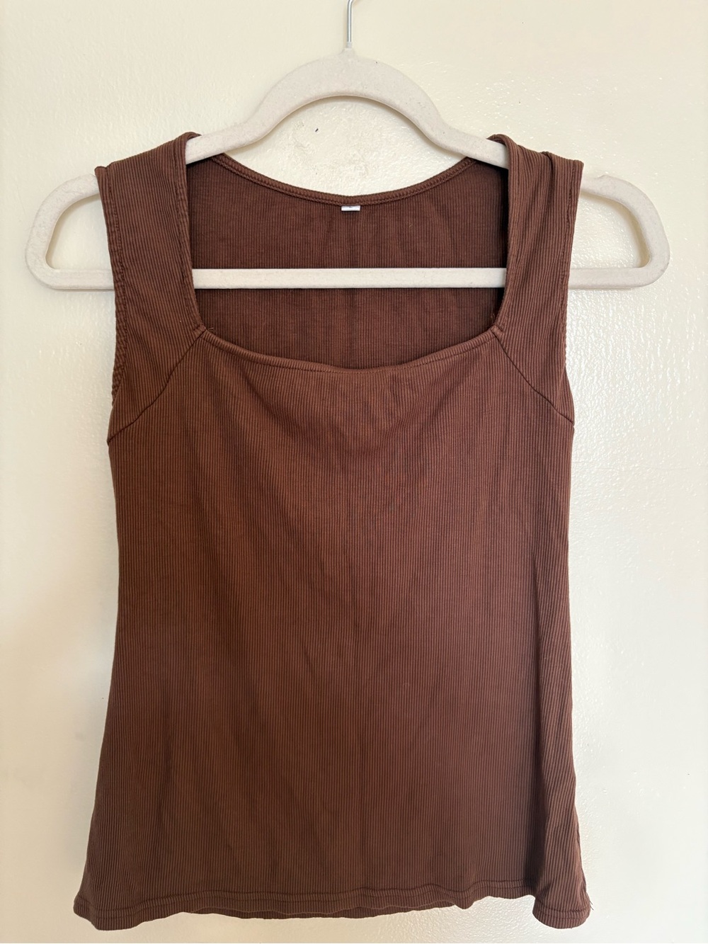 Amazon Essentials Chocolate Brown Ribbed Square-Neck Minimalist Tank Top